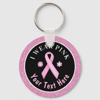 I Wear Pink Breast Cancer Awareness Glitter Keycha Keychain