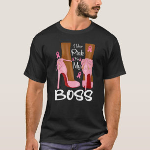 I Wear Pink For My Boss Ribbon Melanin Black Queen T-Shirt