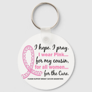 I Wear Pink For My Cousin Filigree Pink Ribbon Keychain