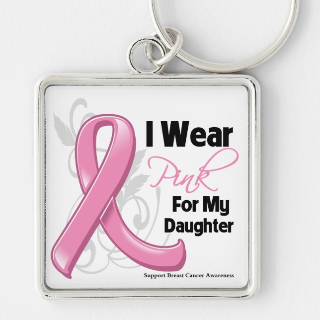 I Wear Pink For My Daughter - Breast Cancer Keychain (Front)