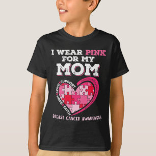 I Wear Pink For My Mom Breast Cancer Awareness Kid T-Shirt