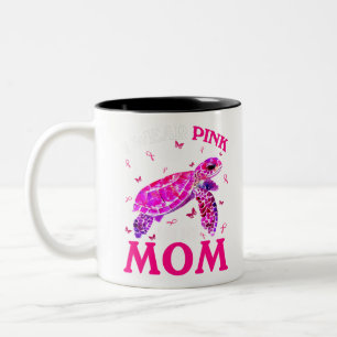 I Wear Pink For My Mom Breast Cancer Turtle Two-Tone Coffee Mug