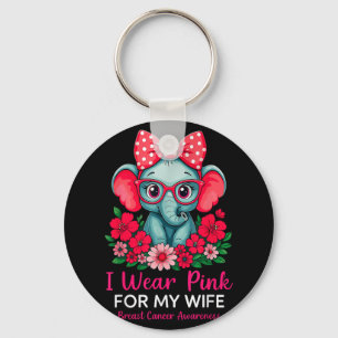 I Wear Pink For My Wife Elephant Breast Cancer Awa Keychain