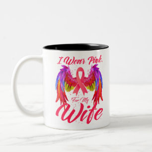 I Wear Pink For My Wife Wings Breast Cancer Two-Tone Coffee Mug