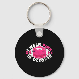 I Wear Pink In October Football Breast Cancer Awar Keychain