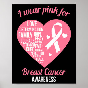 I Wear Pink Ribbon Heart Cool Breast Cancer Awaren Poster