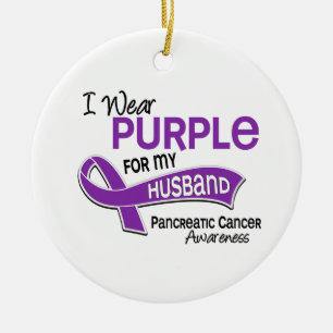 I Wear Purple 42 Husband Pancreatic Cancer Ceramic Ornament