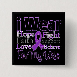 I Wear Purple Collage Wife - Pancreatic Cancer 2 Inch Square Button