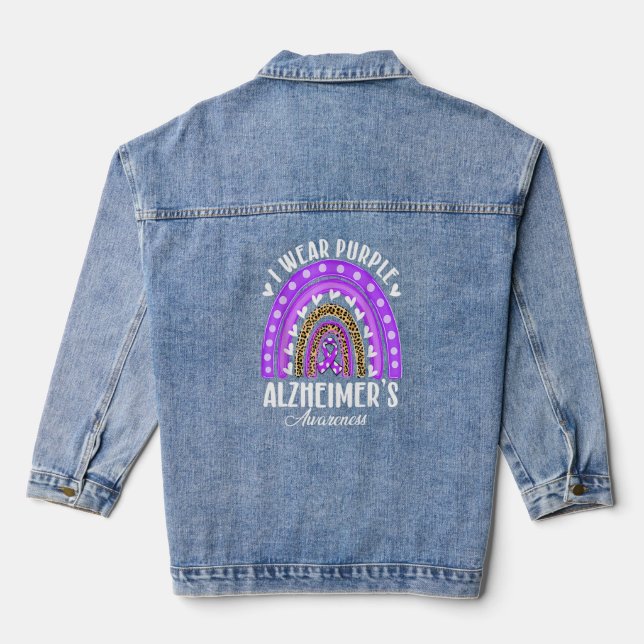I Wear Purple for Alzheimer's Awareness Heart Rain Denim Jacket (Back)