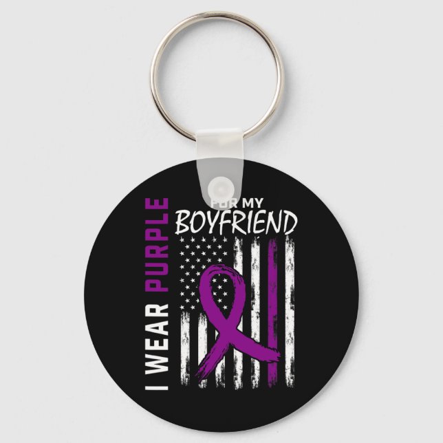 I Wear Purple For Boyfriend Pancreatic Cancer Awar Keychain (Front)