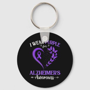 I Wear Purple For Butterfly Heart Heimers Awarenes Keychain