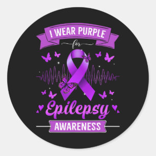 I wear Purple for Epilepsy Awareness Ribbon Butter Classic Round Sticker