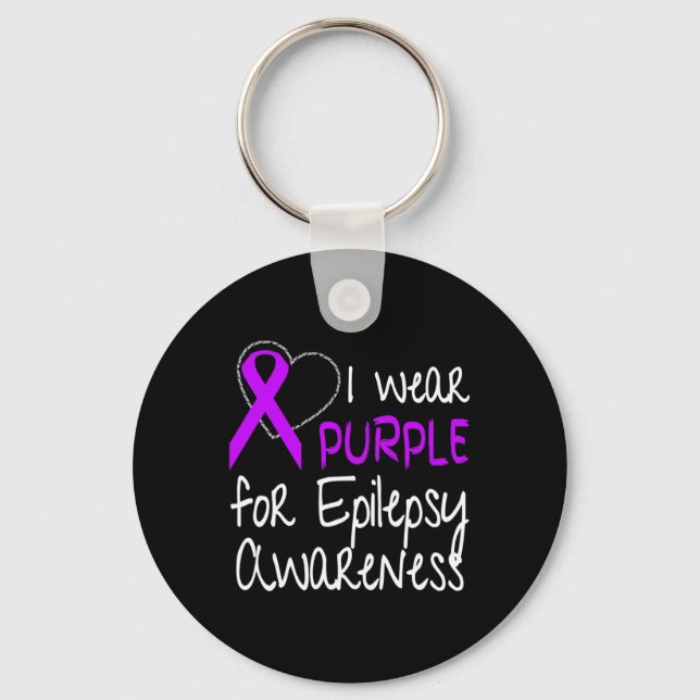 I Wear Purple For Epilepsy Awareness Ribbon  Keychain (Front)