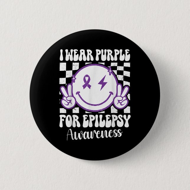 I Wear Purple For Epilepsy Awareness Smile Face Ep 2 Inch Round Button (Front)