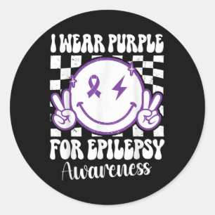 I Wear Purple For Epilepsy Awareness Smile Face Ep Classic Round Sticker