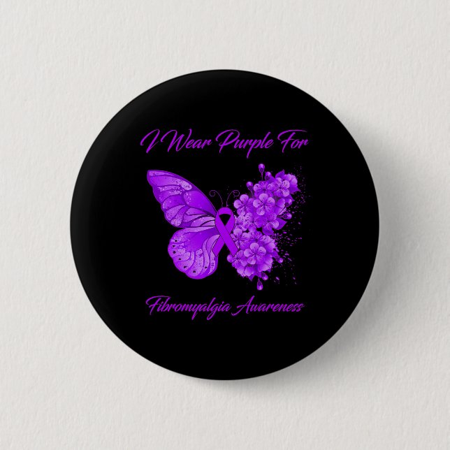 I Wear Purple For Fibromyalgia Awareness 2  2 Inch Round Button (Front)
