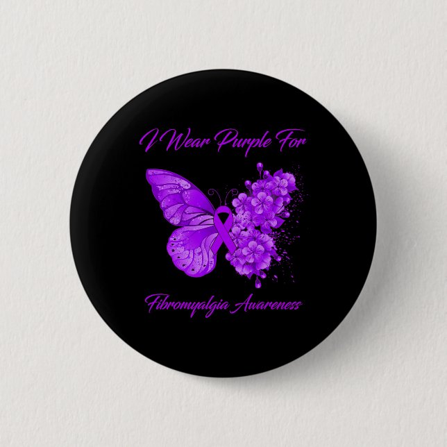 I Wear Purple For Fibromyalgia Awareness 2  Inch Round Button (Front)