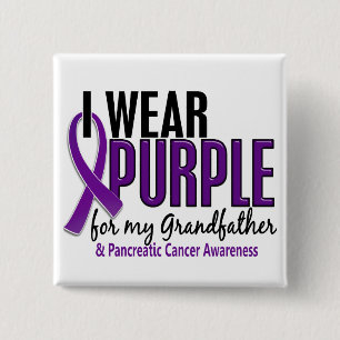I Wear Purple For Grandfather 10 Pancreatic Cancer 2 Inch Square Button