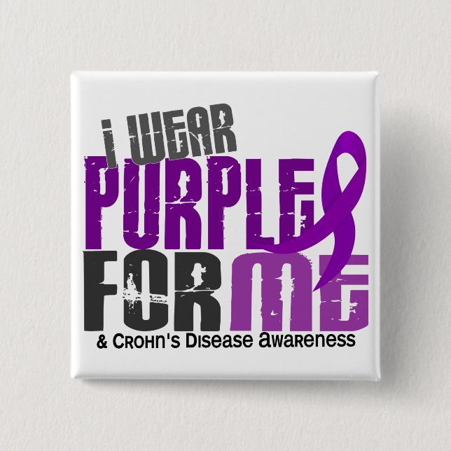 I Wear Purple For ME 6 Crohn’s Disease 2 Inch Square Button (Front)