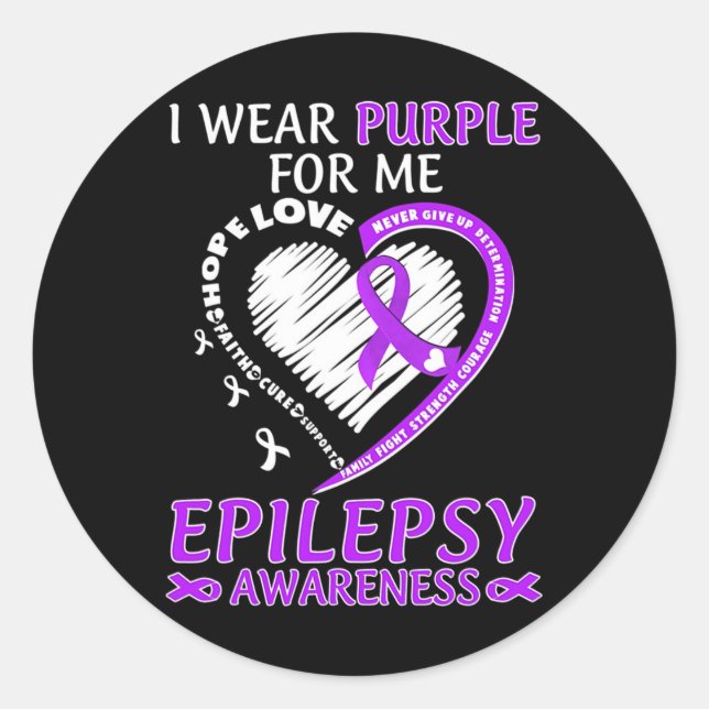 I Wear Purple For Me Epilepsy Awareness Purple Rib Classic Round Sticker (Front)