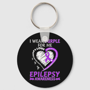 I Wear Purple For Me Epilepsy Awareness Purple Rib Keychain
