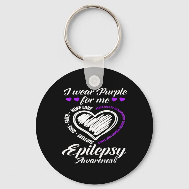 I Wear Purple For Me Warrior Fighter Epilepsy Awar Keychain (Front)
