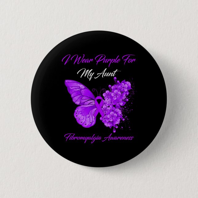 I Wear Purple For My Aunt Fibromyalgia Awareness 1 2 Inch Round Button (Front)