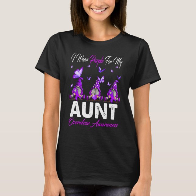 I Wear Purple For My Aunt Overdose Awareness Gnome T-Shirt (Front)