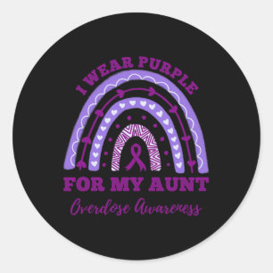 I Wear Purple For My Aunt Overdose Awareness Rainb Classic Round Sticker