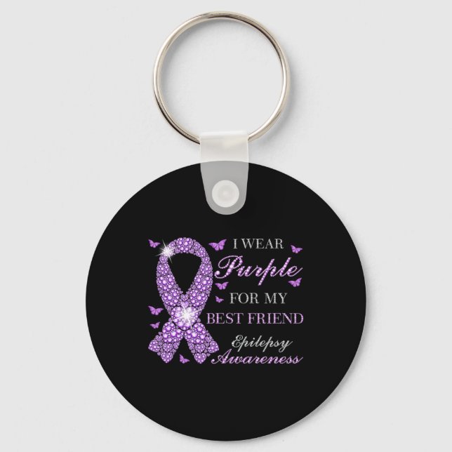 I Wear Purple For My Best Friend Epilepsy Awarenes Keychain (Front)