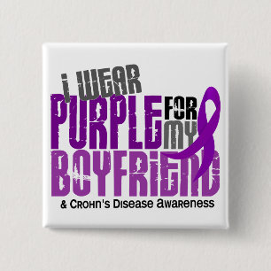 I Wear Purple For My Boyfriend 6 Crohn’s Disease 2 Inch Square Button