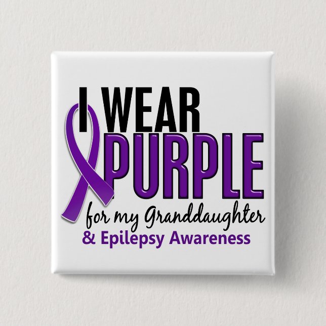 I Wear Purple For My Granddaughter 10 Epilepsy 2 Inch Square Button (Front)