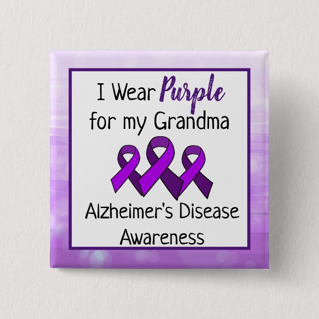 I Wear Purple for My Grandma Alzheimer's Disease  2 Inch Square Button (Front)