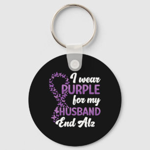 I Wear Purple For My Husbynd End Heimer Heimerheim Keychain