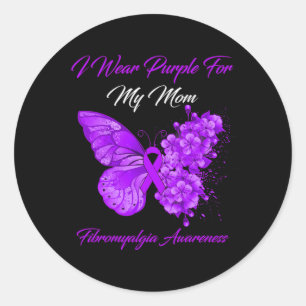 I Wear Purple For My Mom Fibromyalgia Warrior Classic Round Sticker