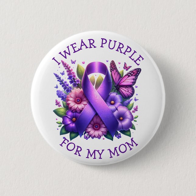 I Wear Purple for my Mom | Pancreatic Cancer 2 Inch Round Button (Front)
