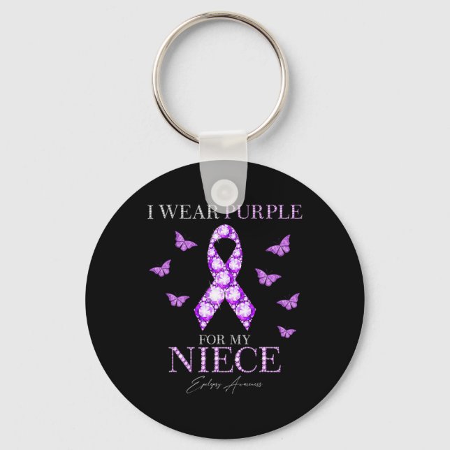 I Wear Purple For My Niece Epilepsy Awareness Mont Keychain (Front)