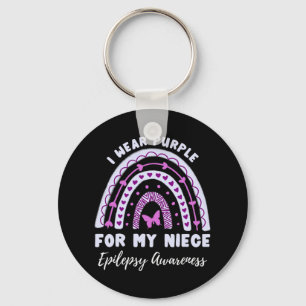 I Wear Purple For My Niece Epilepsy Awareness Rain Keychain