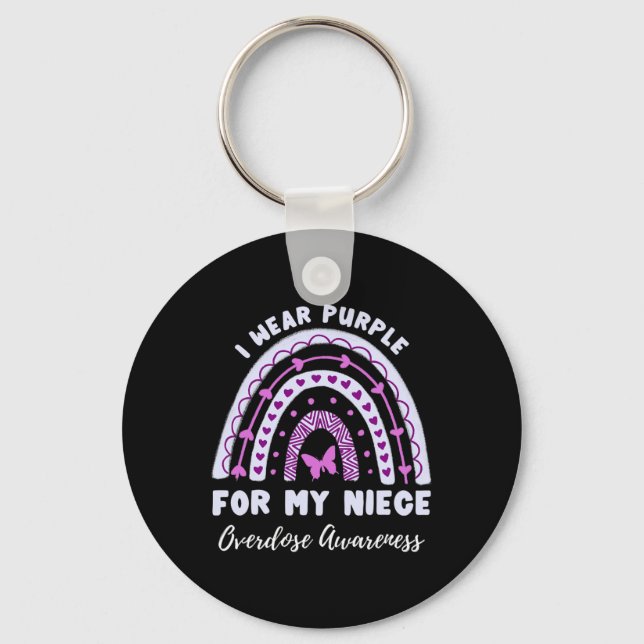 I Wear Purple For My Niece Overdose Awareness Rain Keychain (Front)