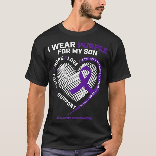 I Wear Purple For My Son Epilepsy Awareness Mom T-Shirt (Front)
