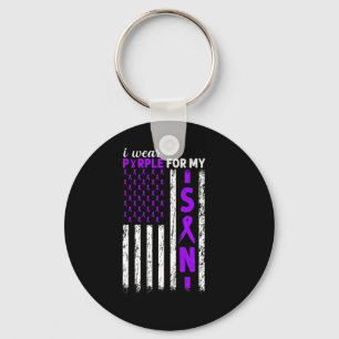 I Wear Purple For My Son Pancreatic Cancer Usa Fla Keychain