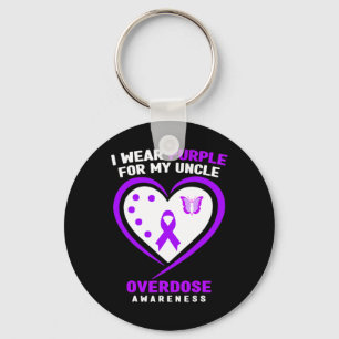 I Wear Purple For My Uncle Overdose Awareness Keychain