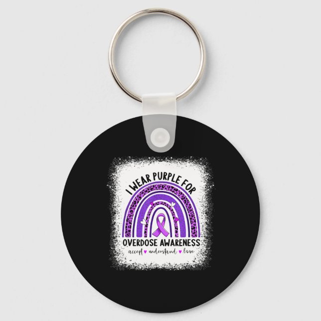I Wear Purple For Overdose Awareness Boho Rainbow  Keychain (Front)