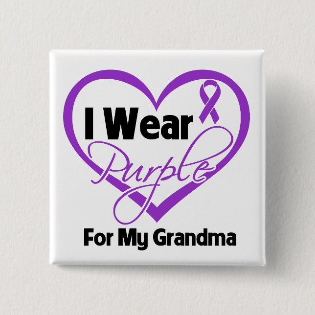 I Wear Purple Heart Ribbon - Grandma 2 Inch Square Button (Front)