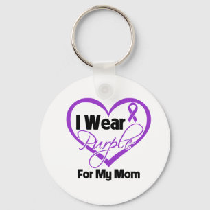 I Wear Purple Heart Ribbon - Mom Keychain