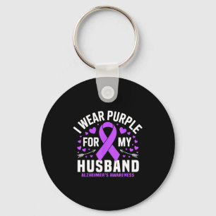 I Wear Purple Husband Dementia Alzheimers Awarenes Keychain