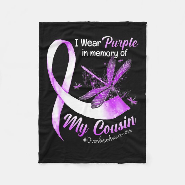 I Wear Purple In Memory Of My Cousin Overdose Awar Fleece Blanket (Front)