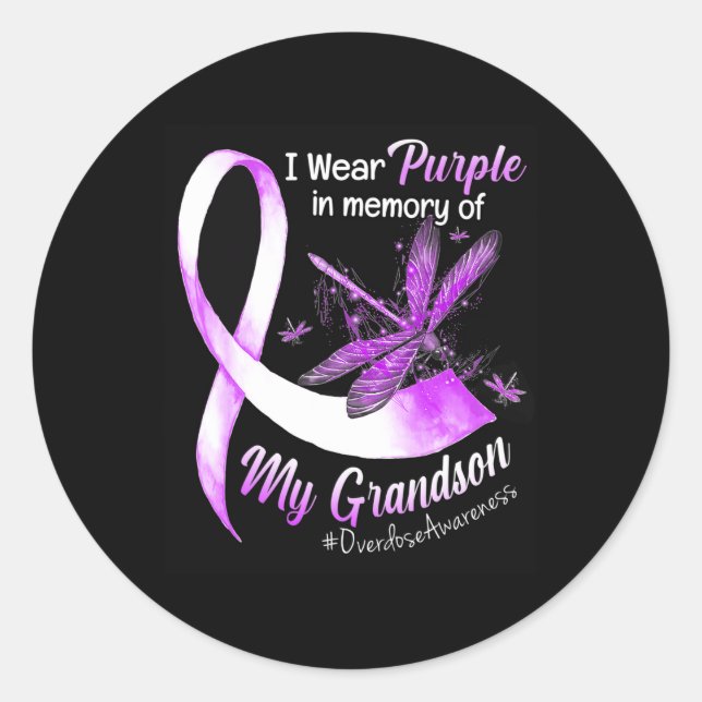 I Wear Purple In Memory Of My Grandson Overdose Aw Classic Round Sticker (Front)