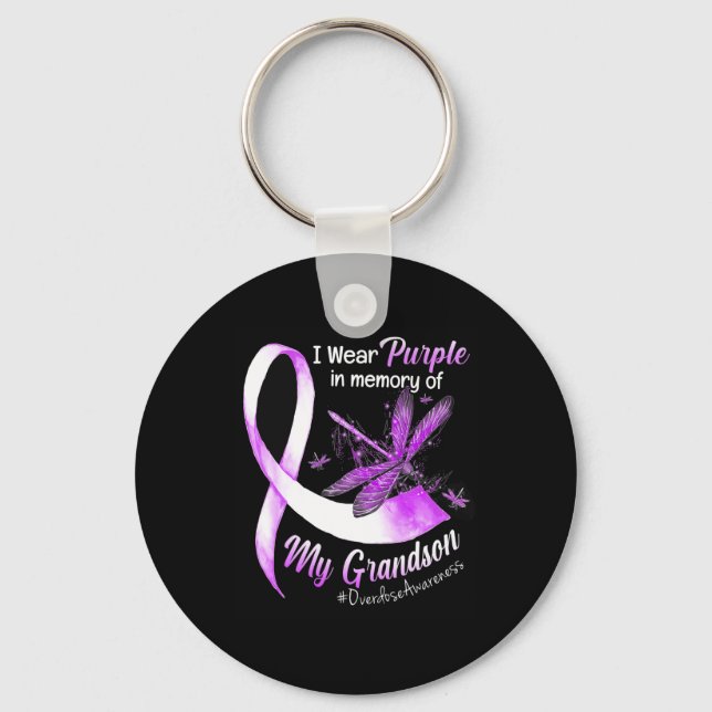 I Wear Purple In Memory Of My Grandson Overdose Aw Keychain (Front)