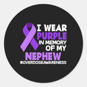 I Wear Purple In Memory Of My Nephew Overdose Awar Classic Round Sticker